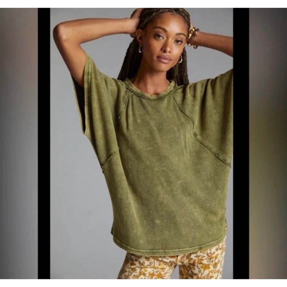 Anthropologie‎ Pilcro Dolman Short Sleeve Waffle Knit Top Womens XS Green